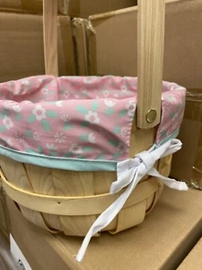 One Spritz 9" Chipwood Wooden Easter Baskets Floral Pattern Liner & Handle - Picture 1 of 2