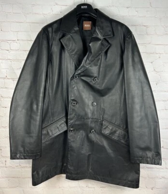Hugo Boss Hombre 42R Cuero Vacuno Botón Chaqueta Abrigo Clásico Negro Foto 1 de 4