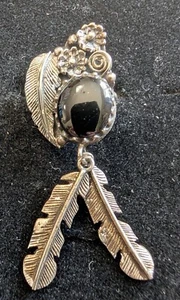 Vintage Damen Sterlingsilber mit Blatt & 2 kleinen Blumen Top schwarzer Onyx Größe 7, 15 - Bild 1 von 6
