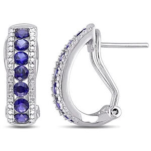 Amour Sterling Silver Created Blue Sapphire Earrings - Picture 1 of 4