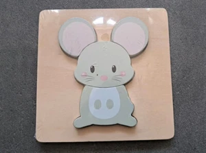 Mini Puzzle Maus, 4 Teile, grau, Baby/Kleinkind, Holz, neu und originalverpackt - Bild 1 von 2