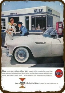 1958 GULF Gas Station & Terrier Dog Vintage-Look DECORATIVE REPLICA METAL SIGN - Picture 1 of 1