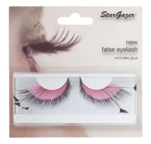 Stargazer False Eyelashes #53 Pink & Black With Side Feather Easy Use With Glue - Picture 1 of 1