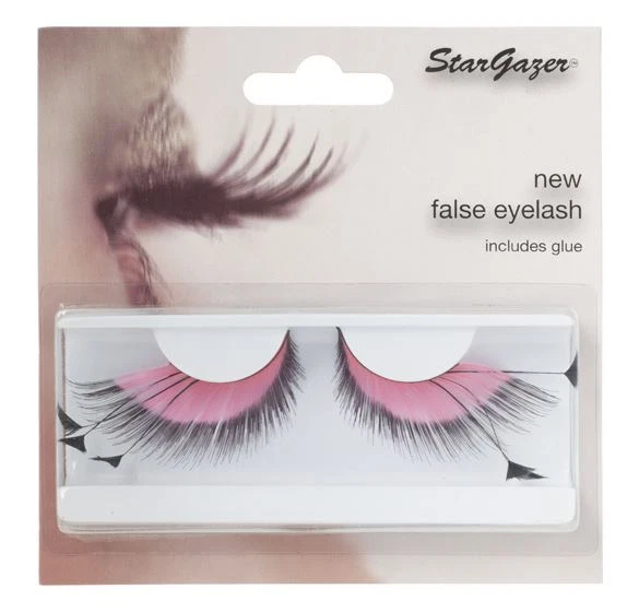 Stargazer False Eyelashes #53 Pink & Black With Side Feather Easy Use With Glue - Image 1 of 1