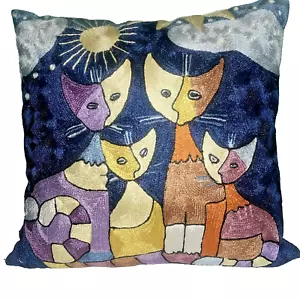 Besticktes Katzen Dekokissen Abstrakte Kunst 18x18 - Bild 1 von 8