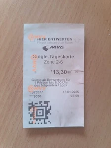 MVV München Tageskarte Single Fahrkarte Ticket UNBENUTZT - Bild 1 von 1