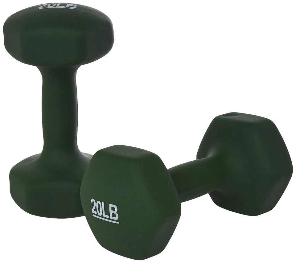 Basics Neoprene Dumbbell Hand Weights 20 Pound Each Light Green - Set of 2