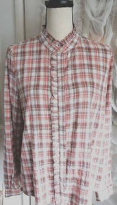 Blusa Ann Taylor LOFT Mujer Rosa Blanca Multicolor A Cuadros Manga Larga M - Imagen 1 de 2