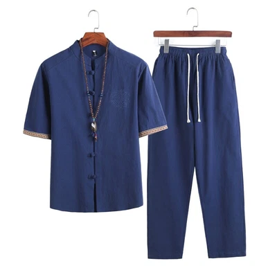Traje Tang de lino estilo chino ropa tradicional hombres pantalones cortos uniforme de tai chi Foto 1 de 4