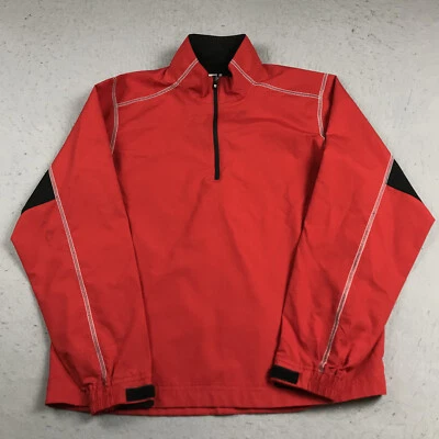 Jaqueta de golfe FootJoy masculina pequena vermelha preta 1/4 zíper corta-vento logotipo camisa de vento - Imagem 1 de 4