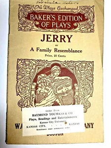 Jerry, or A Family Resemblance 1924 One Act Comedy - Baker's Edition of Plays - Picture 1 of 5