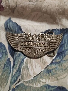 Triumph Motorcycle Biker Wing 1970s Vintage Brass Belt Buckle - Picture 1 of 3