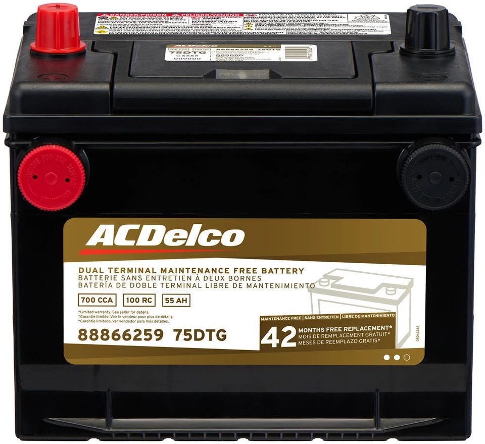 Vehicle Battery-42 Month Warranty Dual Terminal ACDelco 75DTG - 88866259 OEM BAT - Image 1 of 1