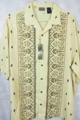 Camisa de Campamento Axist 100% Seda Oro Amarillo y Azul Motivo Isla Hawaiana Talla XL Nueva con Etiquetas Foto 1 de 4