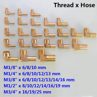 Brass 1/8" 1/2" 3/4" Male Thread Adapter Elbow Fittings Tube Hose Barb Connector - Image 1 of 3