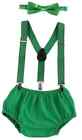 Baby Boys Cake Smash Clothes Diaper Suspenders Pants Bow Tie 3PCS Set Green