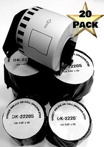 20 Rolls Labels123 Brand-Fits BROTHER DK 2205 Continuous Feed Labels+1 Cartridge - Picture 1 of 4