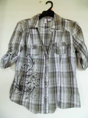 BLUSA BONGO A CUADROS PERLA BROCHES ESTILO WESTERN TALLA L Foto 1 de 3