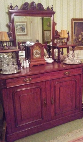 VERY FINE MAHOGANY BUFFET w CARVED DETAILING & CUT GLASS MIRRORS 1900-1910 Cover