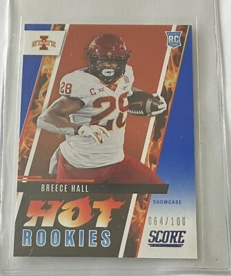 2022 Panini Score Breece Hall RC /100 Blue Hot Rookies New York Jets  - Image 1 of 2