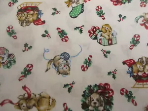 Cotton FAbric Vintage Wamsutta Hallmark Christmas Cat Dog Candy Cane 24x42 - Picture 1 of 6