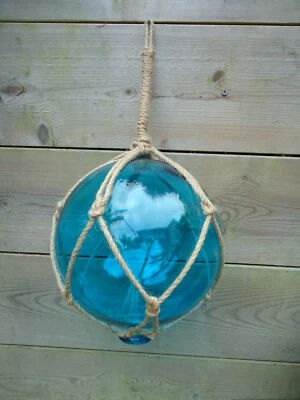 Large Turquoise Blue Glass Fishing Boat Net Float 270 MM Buoys Tiki Garden Beach - Image 1 of 4