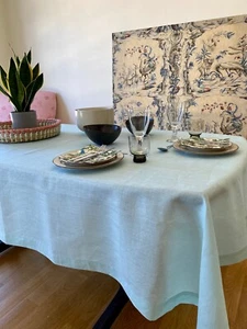 Tablecloth 100% French Linen Yellow Pink Veraman Blue 170x170 170x220 170x240cm - Picture 1 of 14