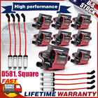 Square Ignition Coils & Spark Plug Wire 8Pack For Chevy GMC LS3 4.8/5.3/6.0/8.1L