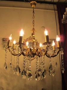 Antique Vintage French 8 Arm's Crystal Chandelier, Bronze Elegant Light 1940s - Picture 1 of 18