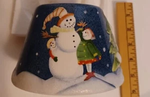 Home Interiors Holiday SNOWMAN with Children Candle Jar Topper - Picture 1 of 9