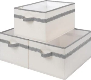 Foldable Fabric Storage Bins with Handles, Beige/Gray, 3-Pack, Medium - Picture 1 of 7
