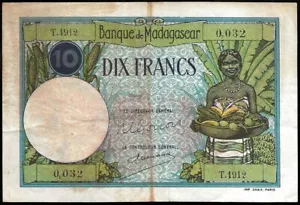Madagascar - billet de 10 francs 1948 - 1957 (non daté) ! P.036 - Picture 1 of 2