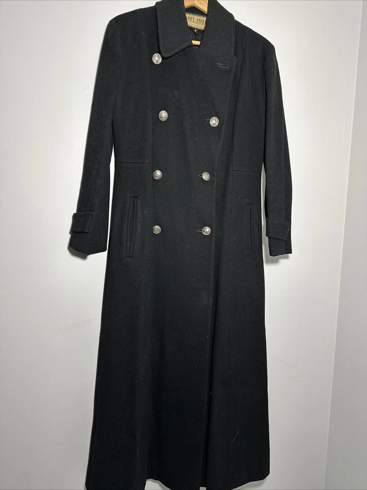 Fleet Street Women Black Long 100% Pure Wool Double -Breasted Coat Size 6 USA - Image 1 of 4