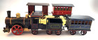 Märklin Spur 2 Bodenläufer Zug mit Uhrwerk & 3x Wagen uralt handlackiert selten!