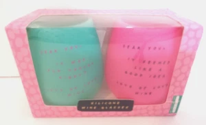Silicone Wine Glasses Shatterproof Flexible Cups Green Pink Unbreakable SEALED - Picture 1 of 4