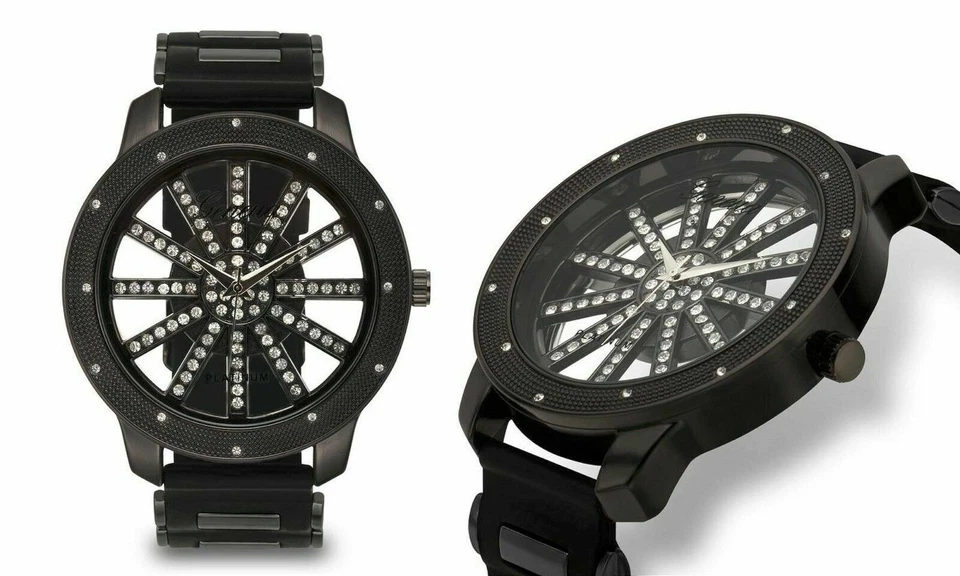 NEW Geneva Platinum 2857 SOL Crystal See Through Dial Black/Black Quartz Watch - Image 1 of 1
