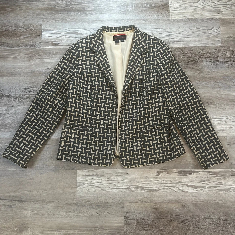 Nina McLemore 灰色羊毛混纺西装外套纹理图案 16 码 — 第 1/4 张图片