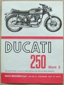 DUCATI 250 Mark 3 MOTORCYCLE Sales Specification Leaflet c1963-67 German Text - Picture 1 of 2