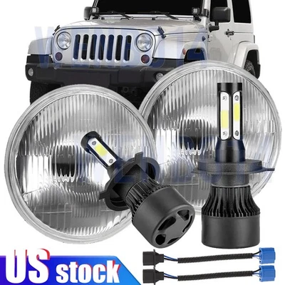 Pair 7" inch Round Led Headlights Hi/Low Beam for Jeep CJ3 1960-1964 1965 1966 - Image 1 of 4
