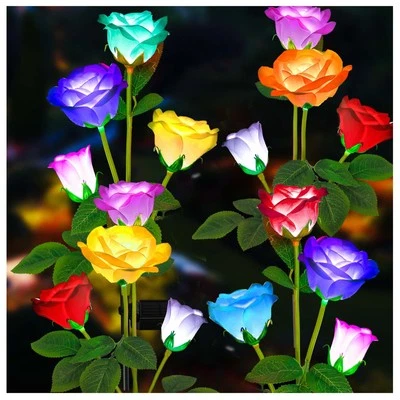 4 Pack Solar Rose Flower Garden Lights Color Changing Garden Decor for Patio - Image 1 of 4