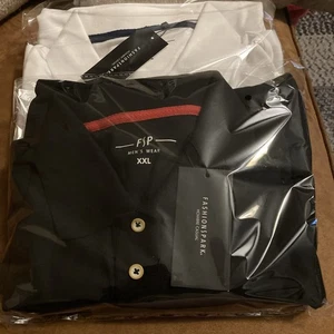 Fashions Park kurzärmliges Polo/Golfshirt X2 schwarz, weiß erhältlich in XXL & Small - Bild 1 von 6
