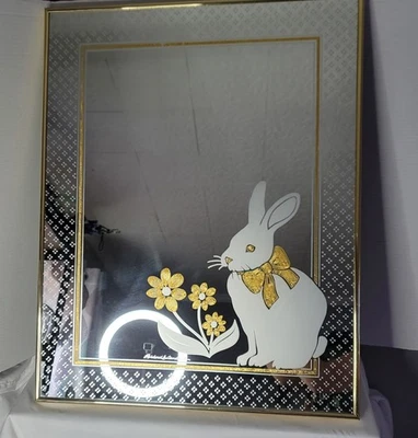 Cottagecore Vintage Rabbit & Flower Etched Mirror Signed by Richard Sandoval - Image 1 of 4