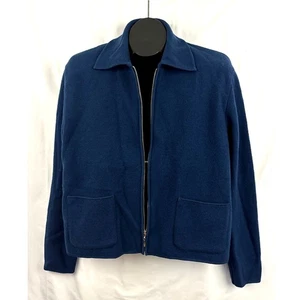 Andrea Jovine Damen Pullover Medium Wolle Reißverschluss blau mit Taschen - Bild 1 von 10