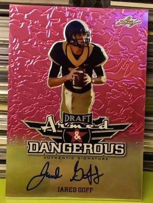 2016 JARED GOFF RC LEAF METAL DRAFT SSP AUTO/15 ARMED & DANGEROUS #AD-JG1 card - Image 1 of 3