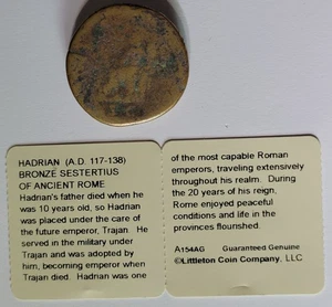 AD 117 Hadrian Bronze Sestertius Ancient Rome Littleton Guaranteed Authentic - Picture 1 of 3