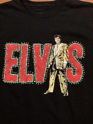 Elvis Presley Christmas Lights Shirt Size L Black - Image 1 of 2