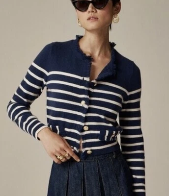 J экипажа в полоску кашемир бахрома леди куртка свитер размер L - Изображение 1 из 4