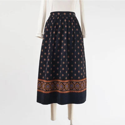 Falda midi vintage años 90 negra estampado cachemir pana con bolsillos talla M Foto 1 de 4