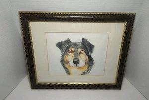 Retrato de perro vintage dibujo pastel al óleo firmado por el artista Bill Mills enmarcado - Imagen 1 de 3