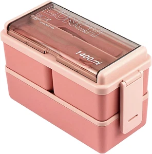 Lychico Lunch Box, 1400Ml Bento Box with Spoon Fork, Stackable 2 Layer 3 - Picture 1 of 12